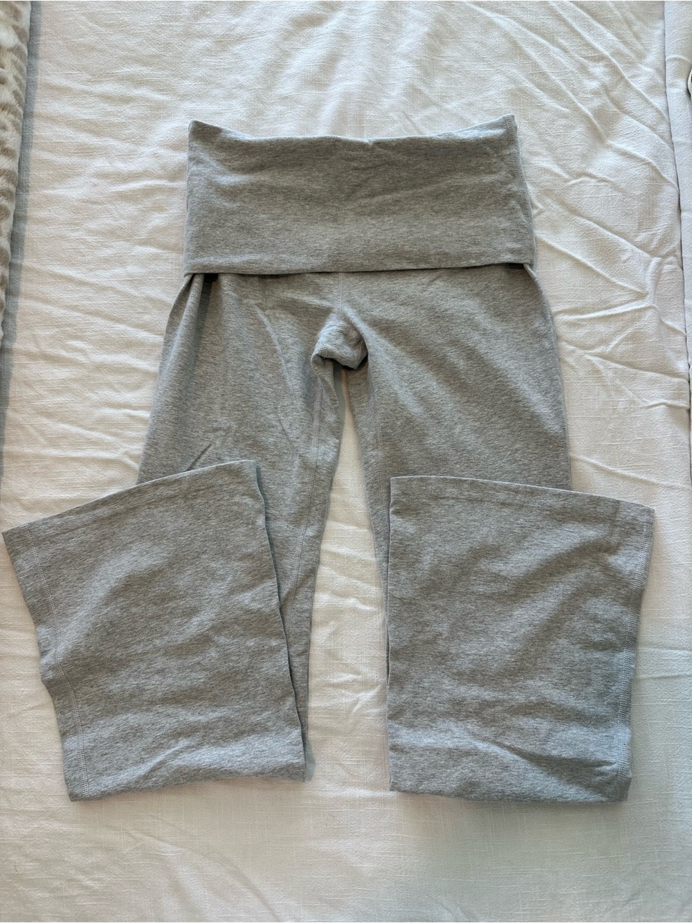 Gray Fold-Over Waist Flare Leggings